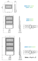 Lampe de rue LED de type boîte à chaussures avec garantie de 7 ans, ETL DLC, 200w 250w 300w, capteur de lumière, 3cct, 3puissances, IP66, luminaire intelligent pour parking extérieur