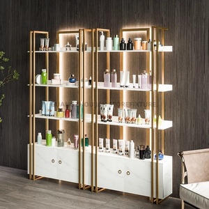 Offre Spéciale présentoirs pour cosmétiques présentoir cosmétique doré <span class=keywords><strong>comptoir</strong></span> avec lumière magasin maquillage présentoirs - Product Image 2
