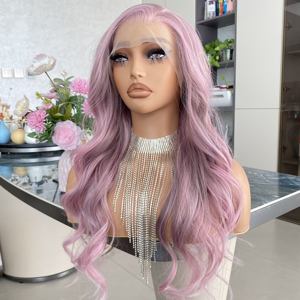 Pelucas de Fibra Futura de Alta Calidad, Color Morado Rosado Transparente, Peluca Frontal HD 13x4, Resistente al Calor, Fibra de Alta Temperatura, Gorra Grande - Product Image 5