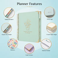Carnet de notes spirale personnalisé OEM, agenda mensuel à couverture rigide, journal floral, impression personnalisée, vente en gros