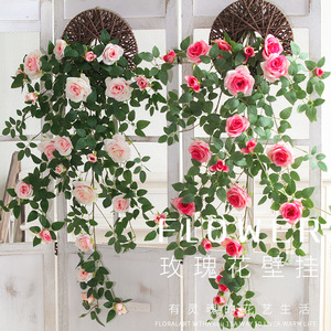 Guirnalda de Rosas Artificiales de 1m, Flor de Seda para Colgar en la Pared, Decoración Interior y Exterior para el Hogar - Product Image 1