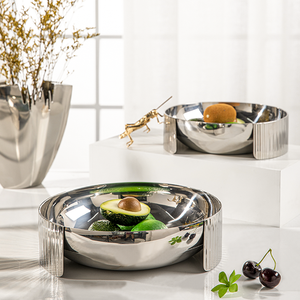 Bandeja de frutas do hotel personalizada, luxuosa bandeja de prata 304 de aço inoxidável redonda bandeja de frutas doméstica com balança - Product Image 2