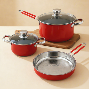 400 Serie RVS kookpottenset met dikke bodem, 3-delig, dikkere braadpannen, lange handgrepen, glazen deksels, Chinees kookgerei - Product Image 1