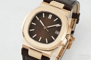 Montre mécanique étanche de qualité supérieure pour plongeur, 40 mm, mouvement ETA 324 DDF Factory, 5711, poids 101 g, or rose, bracelet PP marron - Product Image 2