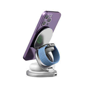 Chargeur de téléphone <span class=keywords><strong>sans</strong></span> <span class=keywords><strong>fil</strong></span> en aluminium 15W, station de <span class=keywords><strong>charge</strong></span> 3 en 1, support rotatif à 360°, chargeur <span class=keywords><strong>sans</strong></span> <span class=keywords><strong>fil</strong></span> pliable pour téléphone, montre et écouteurs - Product Image 4