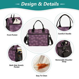 Sac isotherme à bandoulière pour le déjeuner, motif fleur hawaïenne violette, étanche, pour l'extérieur, personnalisable, pour femme - Product Image 2