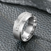 Haute couture Micro-encart Zircon CNC gravé bague en acier inoxydable Couples diamant mariage anniversaire bijoux accessoire à la mode