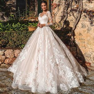 Wedding Dress Ball Gown Ivory <b>White</b> Sweetheart Neckline Long Sleeve Embroidered <b>Lace</b> Train Vintage Style - Product Image 1