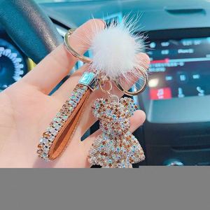 New Style Luxury Designer Rhinestone Teddy Bear <b>Key</b> Chain <b>Key</b> <b>Ring</b> Wristlet Fur Keychain - Product Image 5