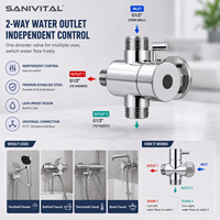 SANIVITAL Diviseur d'eau moderne en acier inoxydable chromé avec une seule sortie pour toilettes, installation facile
