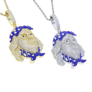 Regalo di natale Hip Hop Benjamin Face collana ciondolo smalto blu Micro pavè 5A CZ zircone cubico uomo ragazzo gioielli Rock - Product Image 4