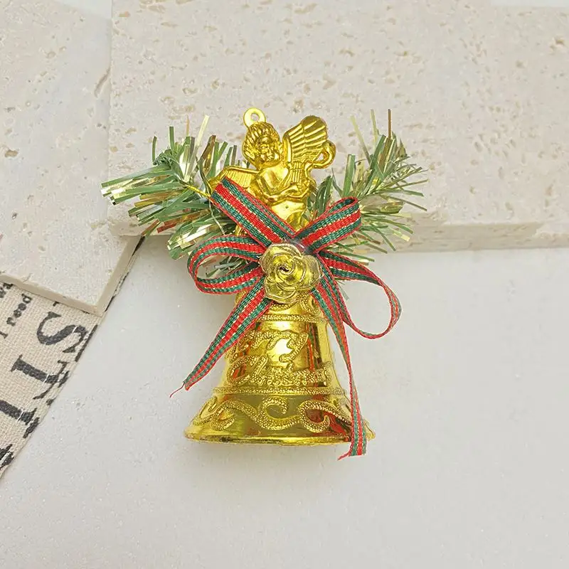 1 adorno colgante pequeña campana con forma de cuerno de Feliz Navidad con ángulo y decoración de cinta para árbol de Navidad