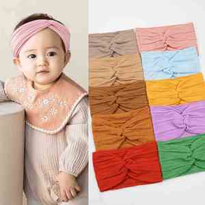 ที่คาดผมเด็ก Manotte LY-3552 สไตล์ยุโรปอเมริกัน สีพื้น ผ้าไนลอนยืดหยุ่น ลายแจ็คการ์ด แบบไขว้กว้าง - Product Image 1