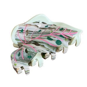 Pince à cheveux en acétate ajourée, style rétro, motif feuille, incrustée <span class=keywords><strong>de</strong></span> diamants, design polyvalent, pour <span class=keywords><strong>queue</strong></span> <span class=keywords><strong>de</strong></span> <span class=keywords><strong>cheval</strong></span> haute, pour femme - Product Image 5