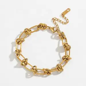 Groothandel Custom Nieuwe Modellen 18K Vergulde Roestvrijstalen Twist Doornen Prikkeldraad Touw Stropdas Kralen Link Ketting Armband