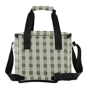 Hawaiian Custom Green Gingham Checked Print Large Capacity Waterproof Insulated Cooler <b>Bags</b> Thermal Tote <b>Lunch</b> <b>Bag</b> for Women Men - Product Image 2