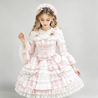 Jupe de princesse Lolita rose magnifique, style poupée, artisanat ancien et raffiné, robe de tous les jours, costume de cosplay pour fête d'anniversaire adulte