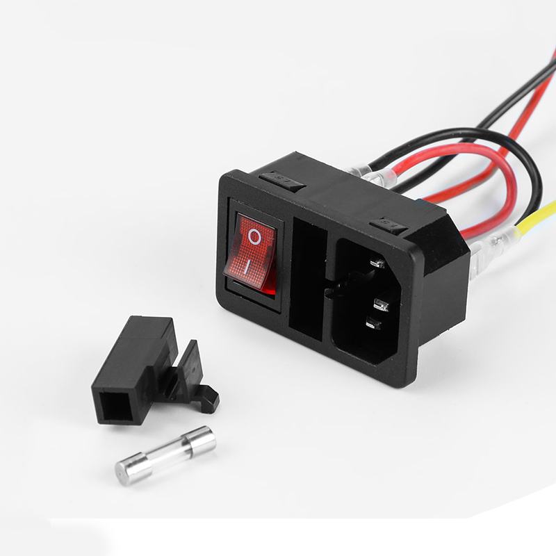 C14 Power Inlet Module With Rocker Switch & Fuse Holder - 10A 250V, 3-Pin IEC320 Socket, Green/Black (5x20mm Fuse)