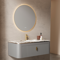 Meuble de salle de bain mural moderne en bois stratifié avec coiffeuse, miroir intelligent, lavabo en céramique, résistant à l'eau et écologique
