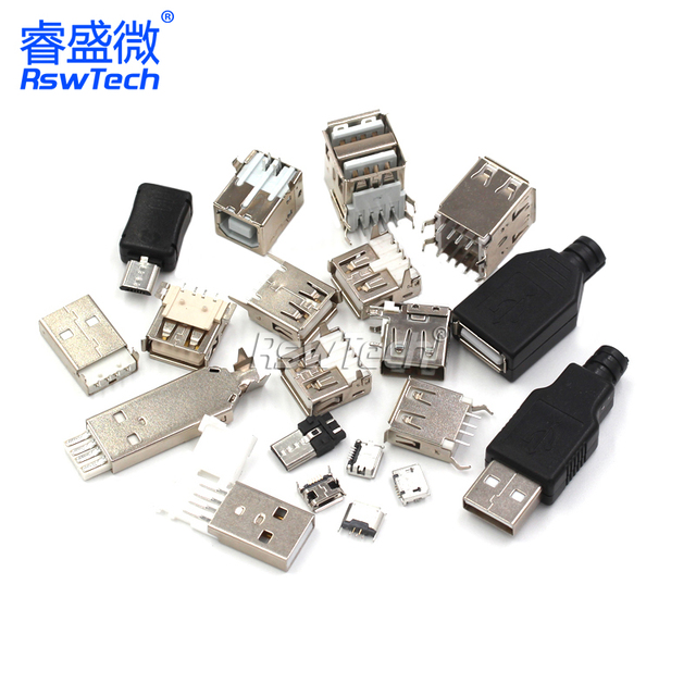 Micro USB A Smt 2.0 5 Pin Male Plug Connector Metal Parts Double Row Stack 4Pin Female Smd Charging Port USB Connector Socket