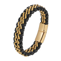 Bracelet en cuir tressé véritable en acier inoxydable, résistant au ternissement, pour hommes, vente en gros
