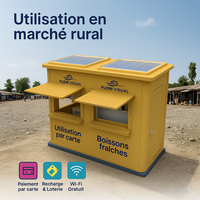 Kiosque modulaire solaire FLOWVISUAL SK07B avec recharge mobile POS et réfrigérateur pour le marché africain