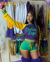 Tenues de Mardi Gras pour femmes : Ensembles assortis brodés avec logo personnalisé, color block, manches longues et shorts – Collection Femme 2026