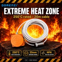 Capteur de proximité résistant à la chaleur Domenzi, détection de métaux sans contact, 250°C, 25 mm, NPN, câble de 20 m pour l'automatisation industrielle
