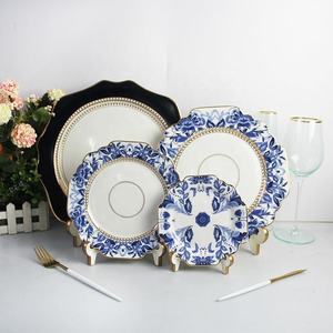 Assiette à bordure de tournesol en porcelaine osseuse vintage, <span class=keywords><strong>bleu</strong></span> <span class=keywords><strong>et</strong></span> <span class=keywords><strong>blanc</strong></span>, céramique avec bordure dorée, <span class=keywords><strong>vaisselle</strong></span> de restaurant, <span class=keywords><strong>vaisselle</strong></span> durable - Product Image 3