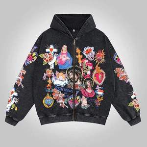 Sweat à capuche femme bouffée impression pull ample automne tricoté anti-boulochage fermeture éclair rue hiver sweat - Product Image 6