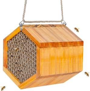 Usine en bois Mason Bee House fait à la main en bois naturel abeille ruche charpentier maisons d'abeilles pour jardin ruche boîte - Product Image 1