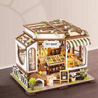 Perlengkapan Furnitur Rumah Boneka Miniatur Kayu Buatan Tangan DIY Puzzle 3D Model Perakitan Mainan dengan Lampu LED untuk Anak-anak