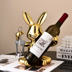 Creative luxury decorative objects animal wine rack wine cabinet others decoration home decor resin rabbits