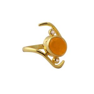 Bague en cornaline avec zircon cubique plaqué or coupe lisse Orange forme ovale pierre précieuse bijoux conçus à la main matériau principal en laiton - Product Image 1