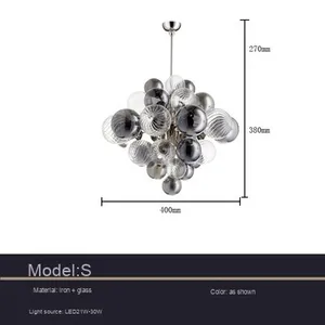 Luce di lusso fumoso grigio ferro scandinavo <span class=keywords><strong>lampadario</strong></span> rombo palla a bolle di vetro per soggiorno camera da letto mostra Middle MY9754 - Product Image 6