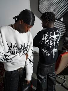 Maglione Lavorato a Maglia Vintage Y2K con Lettere Gotiche, Nero e Bianco, Motivo Spinato a <span class=keywords><strong>Ragno</strong></span>, Oversize, Maniche Lunghe, Stile Retrò Skate - Product Image 1