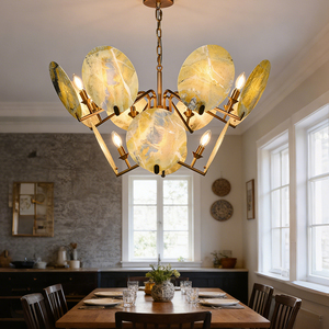 Lustre LED créatif en pierre naturelle et métal doré, style nordique moderne de luxe, pour villa, hôtel, maison d'hôtes, salon, salle à manger - Product Image 6