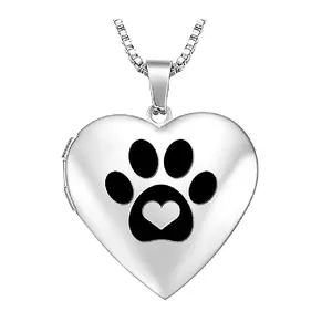 2024 Pvd Name Love Locket Necklace Supplier Paw Print Necklace Heart Pendant Dog Paw Necklace