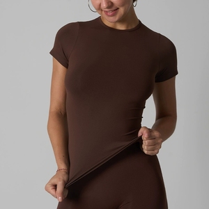 T-shirt casual da donna a maniche corte con scollo rotondo, tinta unita, basic, aderente - Produttore di <span class=keywords><strong>abbigliamento</strong></span> - Product Image 2