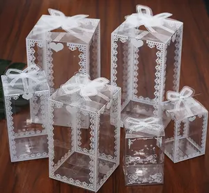 الجملة الدانتيل واضح صندوق PVC التعبئة والتغليف الزفاف/عيد الميلاد لصالح كعكة الشوكولاته حلوى حلوى هدية الحدث شفافة مربع/حالة