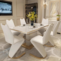 Nouvelle Collection 2025 : Mobilier de Salle à Manger Moderne, Design Personnalisable, Luxe, Table Modulaire en Panneau Brillant avec 6 Chaises en PU