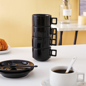 Bộ <span class=keywords><strong>6</strong></span> Ly Cà Phê Bằng Gốm Có Thể Xếp Chồng Lên Nhau Với Đĩa Và Đế Kim Loại 3 Ounce - Product Image 4