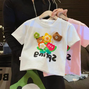 Nouveau T-shirt d'été pour filles, décontracté, imprimé dessin animé, coupe ample, hauts à manches courtes pour bébés, vente en gros de vêtements pour enfants - Product Image 2