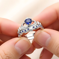 Bagues de couple romantiques en argent sterling 925, zircon cubique bleu en forme de cœur, bagues empilables, bijoux fins pour mariage et fiançailles