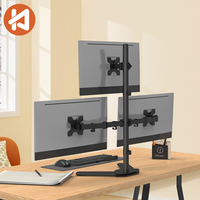 Support triple écran Kehao OEM personnalisé en acier allié, réglable, à ressort à gaz, capacité de charge de 8 kg, inclinaison de 45°, noir, pour écrans de 13 à 27 pouces, en stock