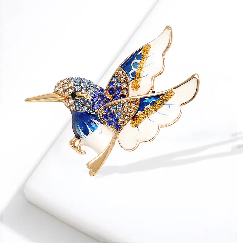 New Arrival Enamel Bird Brooch Pins Fashion Cute Rhinestone Hummingbird Animal Brooches Men Women Jewelry Christmas Gift