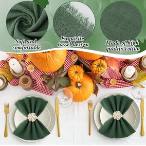 Tovaglioli in Cotone e Lino Rosa Antico, Tovaglioli in Stoffa per Pasqua e Primavera, Tovaglioli Lavabili in Cotone con Frange - Product Image 4