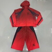 Ensemble 2 pièces pour homme avec logo personnalisé, imperméable, short en polyester et nylon, sweat à capuche zippé, coupe-vent dégradé rouge-noir, survêtement doublé