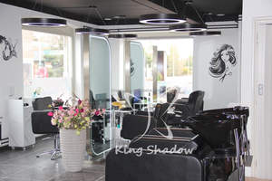 Berber ve atölye kullanımı için Modern çift taraflı LED ışık ayna istasyonu cam TV Styling istasyonu - Product Image 6