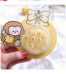 12 Uds./caja, Lindas <span class=keywords><strong>Uñas</strong></span> Postizas Autoadhesivas con Dibujos Animados de Osos y Gatos para Niñas, <span class=keywords><strong>Uñas</strong></span> Postizas Personalizadas para Niños con Pulsera - Product Image 2